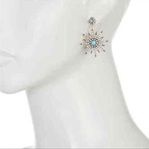 Adornia starburst 14k gold plated, turquoise and Swarovski crystal earrings NEW - Picture 2 of 5